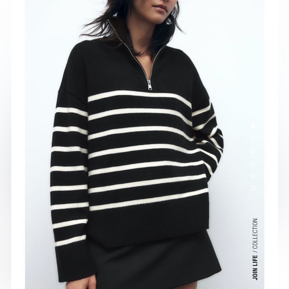ZARA | B&W Stripped Halfzip
